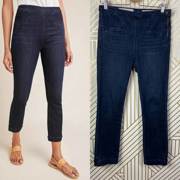 Anthropologie Pilcro High-Rise Capri Denim Legging Jeans Dark‎ Wash Blue Size 27 - Picture 1 of 12